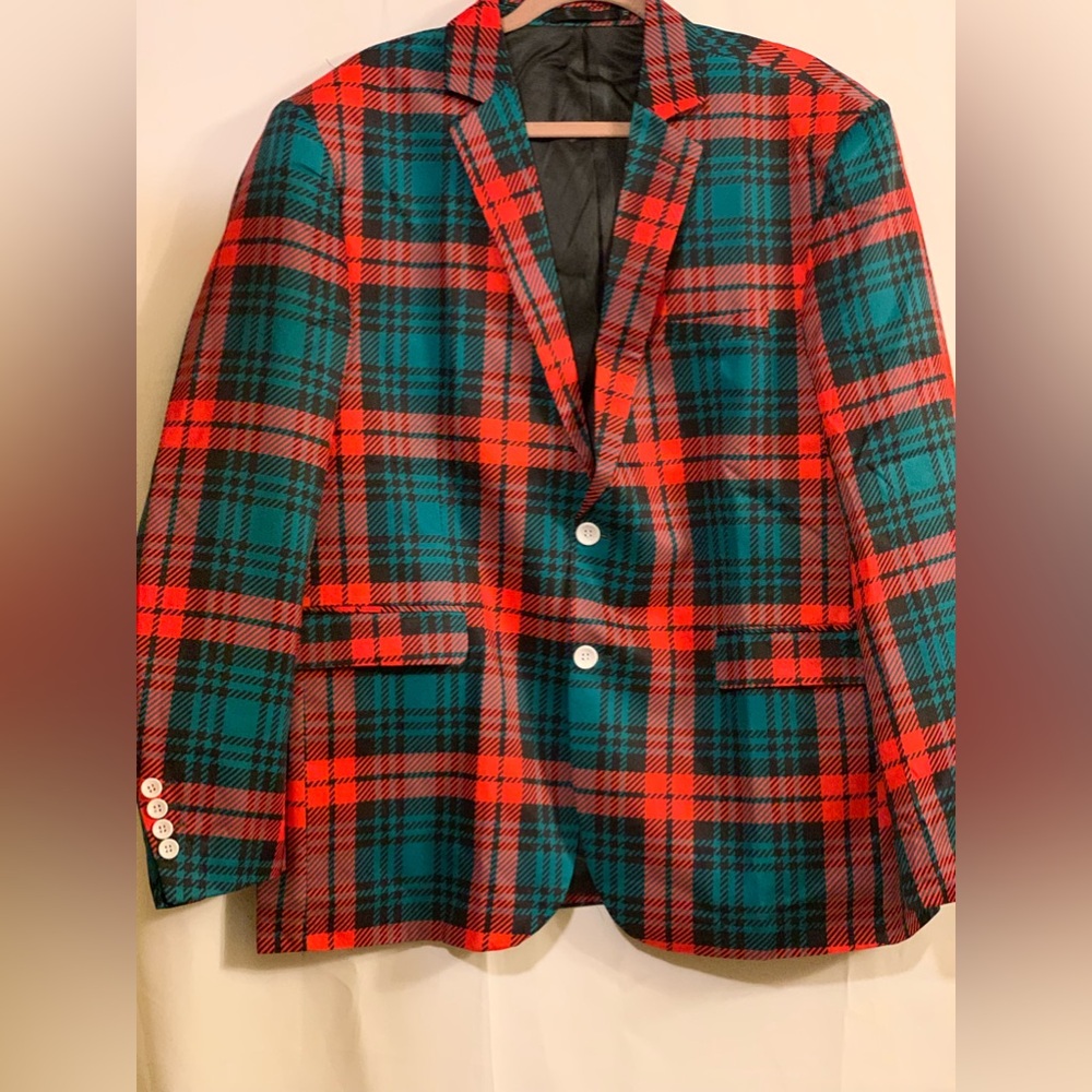 Men’s Plaid 3D Graphic Print Long Sleeve Blazer Suit Jacket